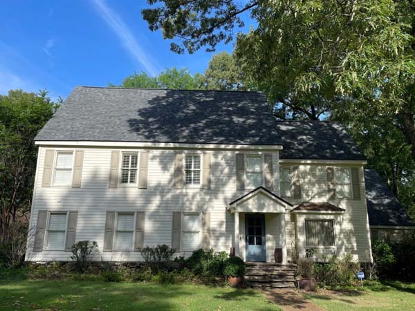 Completed roof on two-story colonial home in Collierville